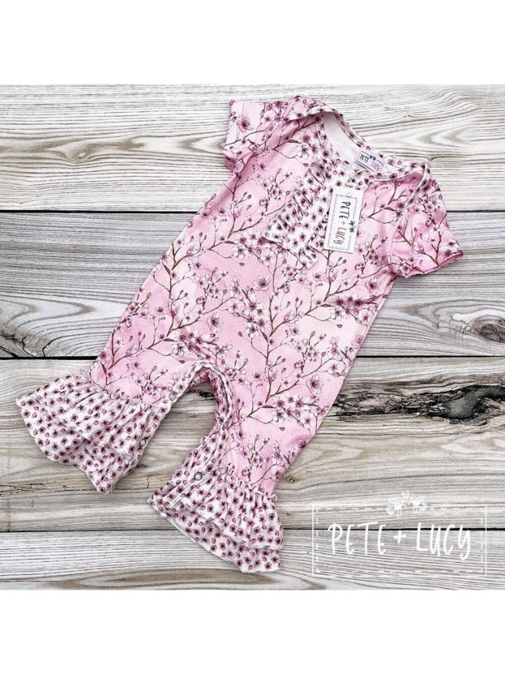 Pete + Lucy Romper 9-12m Cherry Blossom Cutie Short Sleeve Girls Toddler NEW